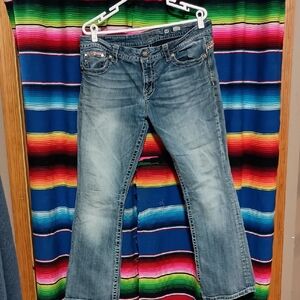 Miss Me Women's Medium Blue Mid-Rise Easy Boot Cut Jeans 34